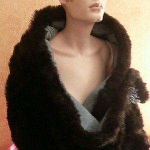 Denim & Faux Black Mink Reversible Wrap